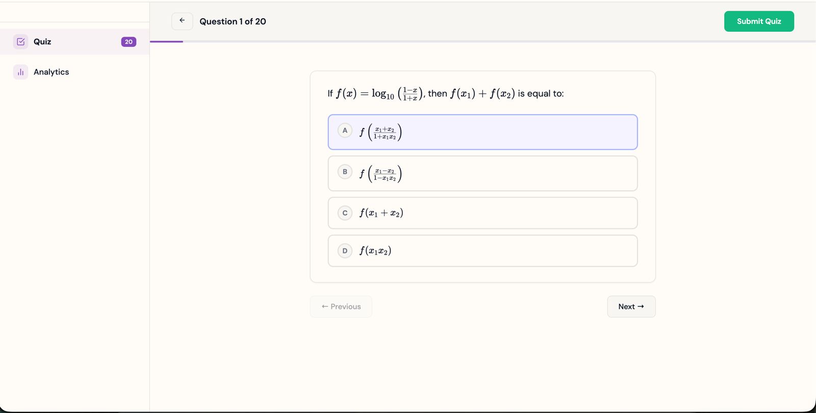 A real on-screen quiz generated by socratos.ai