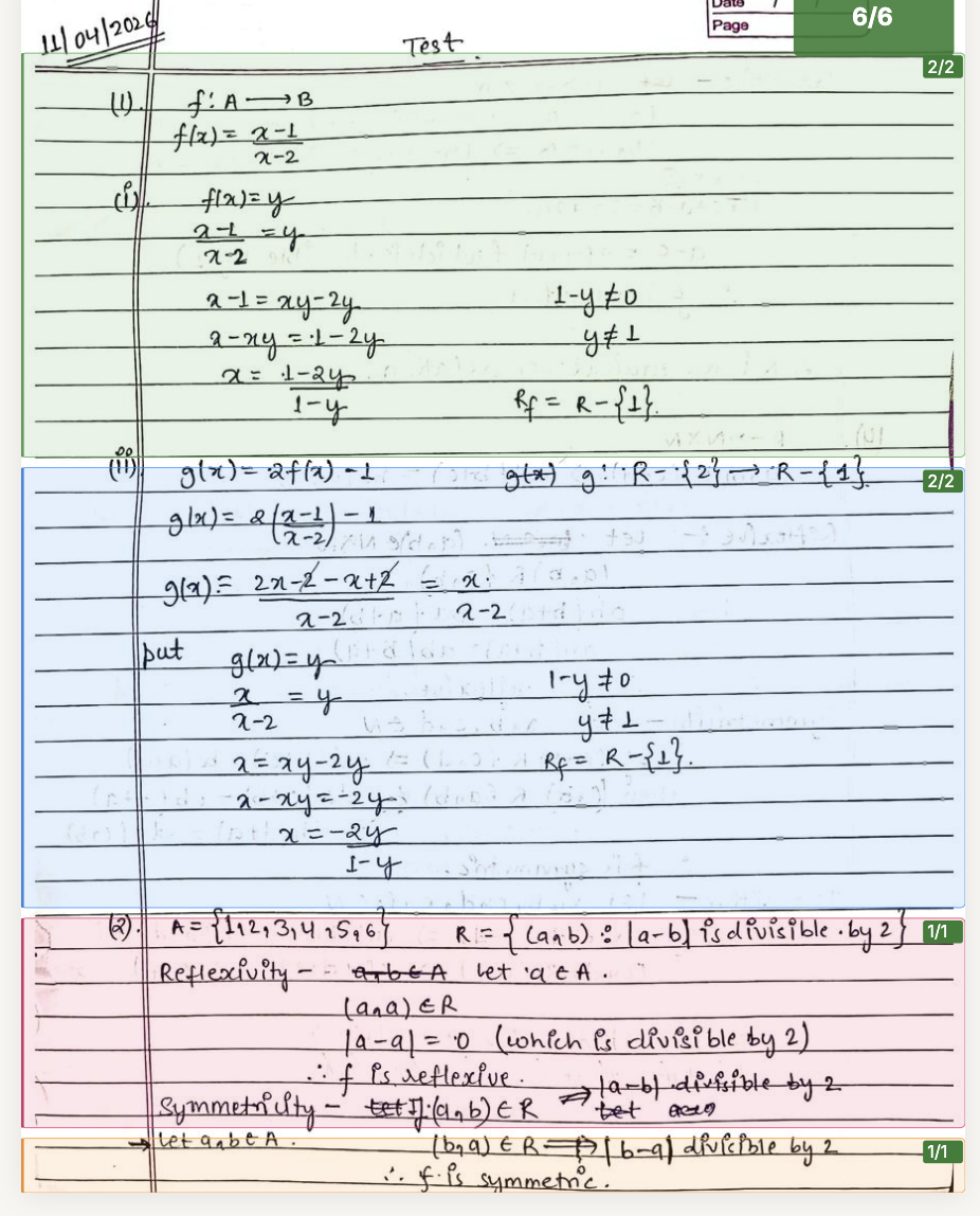An answer sheet auto-graded by socratos.ai, with colour-coded marks and per-question scores in the margin